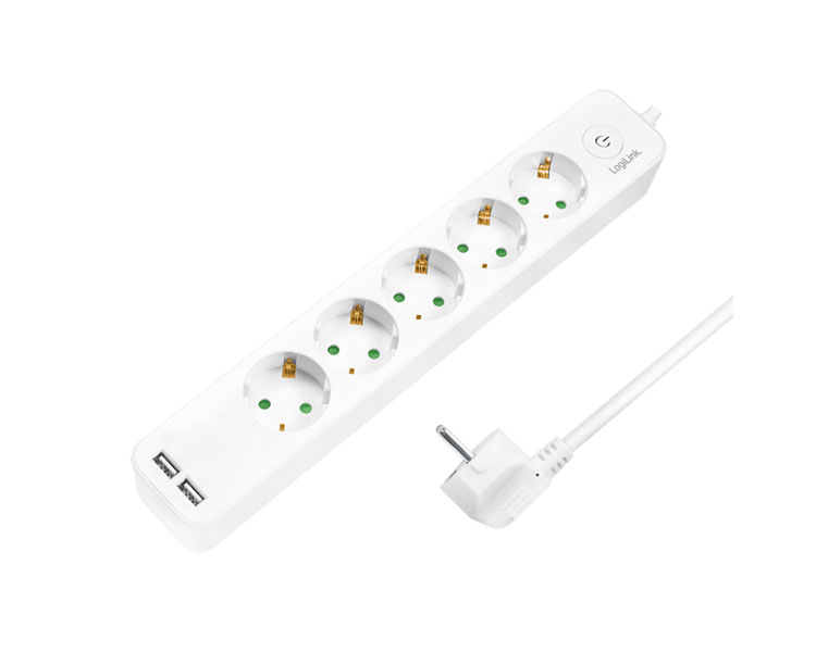 დენის ადაპტორი: Logilink LPS249U Socket Outlet 5-Way + Switch + 2xUSB-A 1.5m White