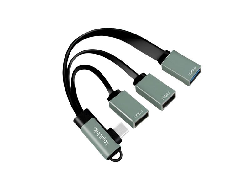 ადაპტერი: Logilink UA0361 USB-C Hub, 90° USB-C plug to 2x USB