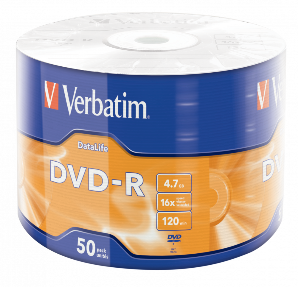 Verbatim DVD-R, 4.7GB 16x Wrap Matt Silver, 50 pieces (43791)