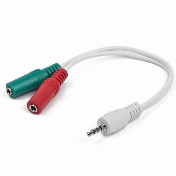 CCA-417W 3.5 mm 4-pin plug to 3.5 mm stereo + microphone sockets adapter cable, white Gembird