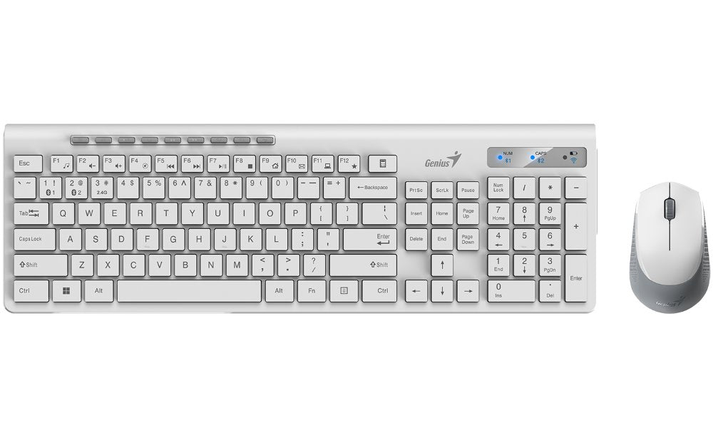 SlimStar 8230, Genius White Wireless BT keyboard and mouse combo-Dual mode with Bluetooth and 2.4Ghz