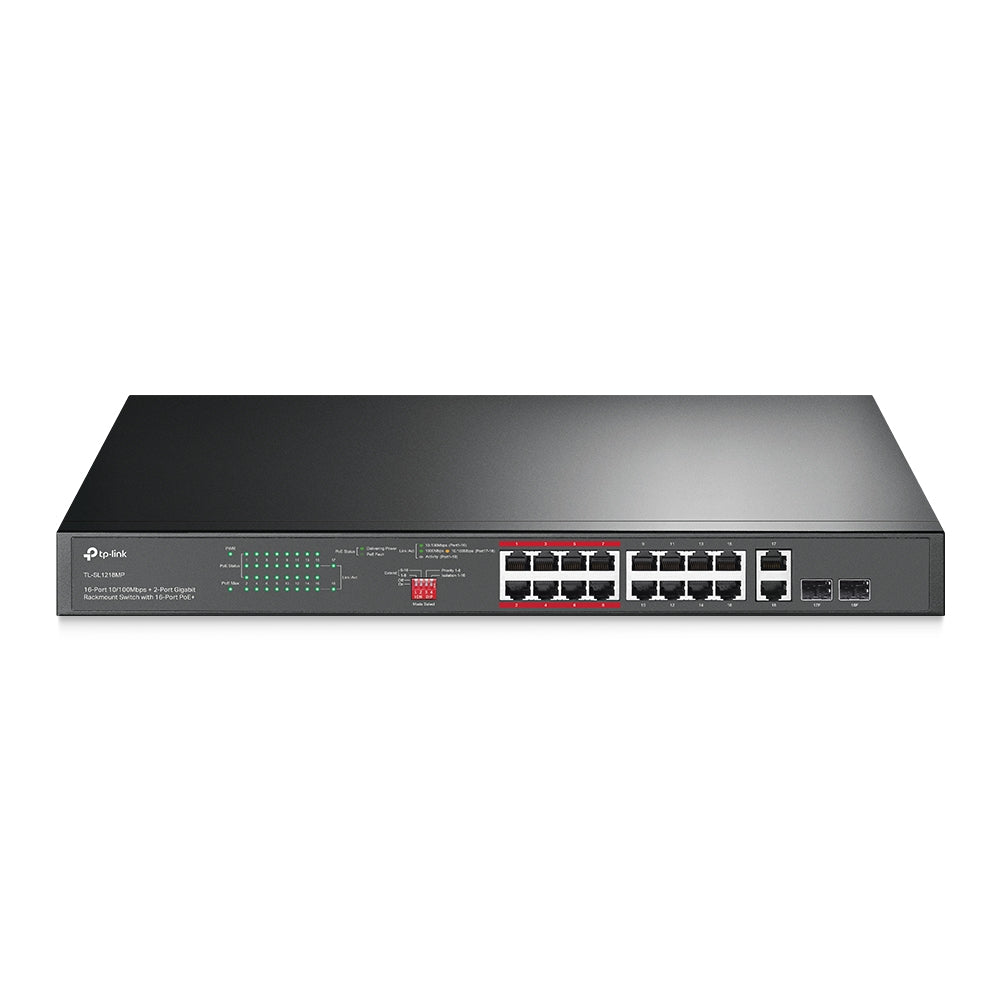 TP-Link TL-SL1218MP-16-Port 10/100Mbps+2-Port Gigabit Rackmount Switch with 16-Port PoE+